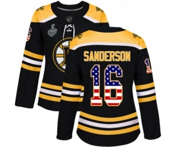 Women's Boston Bruins #16 Derek Sanderson Authentic Black USA Flag Fashion 2019 Stanley Cup Final Bound Hockey Jersey