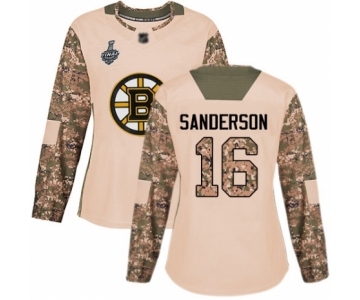 Women's Boston Bruins #16 Derek Sanderson Authentic Camo Veterans Day Practice 2019 Stanley Cup Final Bound Hockey Jersey