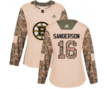 Women's Boston Bruins #16 Derek Sanderson Authentic Camo Veterans Day Practice Hockey Jersey