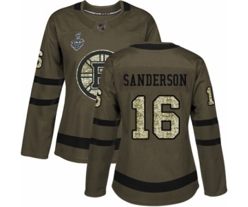 Women's Boston Bruins #16 Derek Sanderson Authentic Green Salute to Service 2019 Stanley Cup Final Bound Hockey Jersey