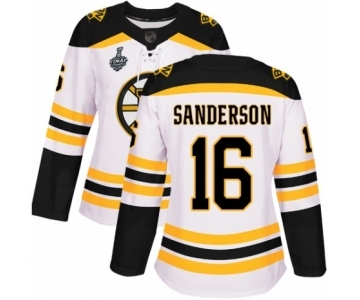 Women's Boston Bruins #16 Derek Sanderson Authentic White Away 2019 Stanley Cup Final Bound Hockey Jersey