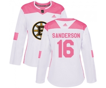 Women's Boston Bruins #16 Derek Sanderson Authentic White Pink Fashion Hockey Jersey