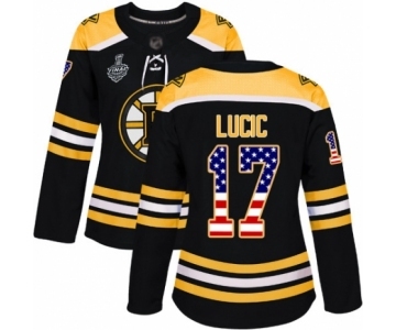 Women's Boston Bruins #17 Milan Lucic Authentic Black USA Flag Fashion 2019 Stanley Cup Final Bound Hockey Jersey