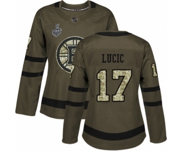 Women's Boston Bruins #17 Milan Lucic Authentic Green Salute to Service 2019 Stanley Cup Final Bound Hockey Jersey