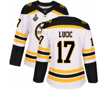 Women's Boston Bruins #17 Milan Lucic Authentic White Away 2019 Stanley Cup Final Bound Hockey Jersey