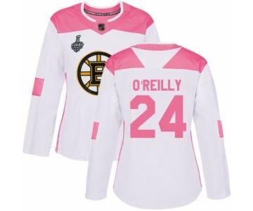 Women's Boston Bruins #24 Terry O'Reilly Authentic White Pink Fashion 2019 Stanley Cup Final Bound Hockey Jersey