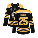 Women's Boston Bruins #25 Brandon Carlo Authentic Black Home 2019 Stanley Cup Final Bound Hockey Jersey