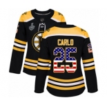 Women's Boston Bruins #25 Brandon Carlo Authentic Black USA Flag Fashion 2019 Stanley Cup Final Bound Hockey Jersey