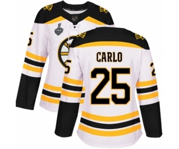 Women's Boston Bruins #25 Brandon Carlo Authentic White Away 2019 Stanley Cup Final Bound Hockey Jersey