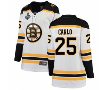 Women's Boston Bruins #25 Brandon Carlo Authentic White Away Fanatics Branded Breakaway 2019 Stanley Cup Final Bound Hockey Jersey