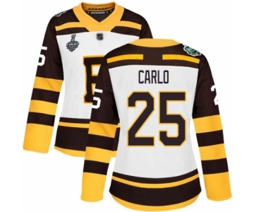 Women's Boston Bruins #25 Brandon Carlo Authentic White Winter Classic 2019 Stanley Cup Final Bound Hockey Jersey