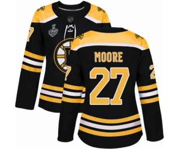 Women's Boston Bruins #27 John Moore Authentic Black Home 2019 Stanley Cup Final Bound Hockey Jersey