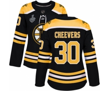 Women's Boston Bruins #30 Gerry Cheevers Authentic Black Home 2019 Stanley Cup Final Bound Hockey Jersey