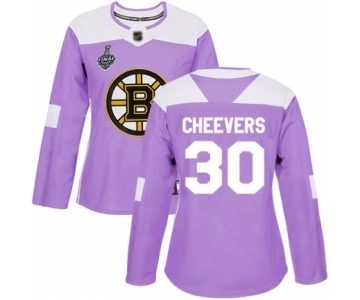 Women's Boston Bruins #30 Gerry Cheevers Authentic Purple Fights Cancer Practice 2019 Stanley Cup Final Bound Hockey Jersey