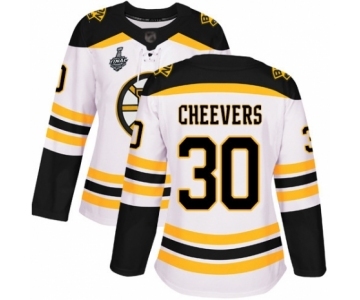 Women's Boston Bruins #30 Gerry Cheevers Authentic White Away 2019 Stanley Cup Final Bound Hockey Jersey