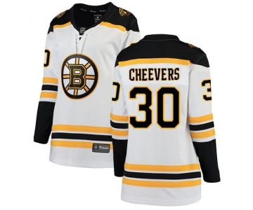 Women's Boston Bruins #30 Gerry Cheevers Authentic White Away Fanatics Branded Breakaway Hockey Jersey