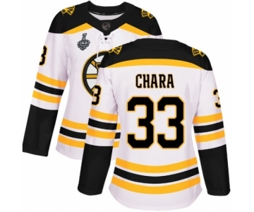 Women's Boston Bruins #33 Zdeno Chara Authentic White Away 2019 Stanley Cup Final Bound Hockey Jersey