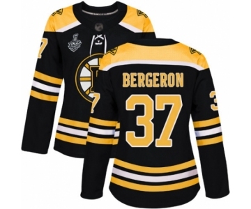 Women's Boston Bruins #37 Patrice Bergeron Authentic Black Home 2019 Stanley Cup Final Bound Hockey Jersey