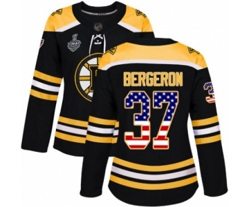 Women's Boston Bruins #37 Patrice Bergeron Authentic Black USA Flag Fashion 2019 Stanley Cup Final Bound Hockey Jersey