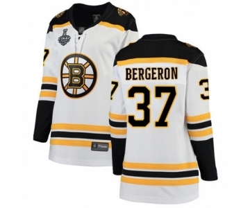 Women's Boston Bruins #37 Patrice Bergeron Authentic White Away Fanatics Branded Breakaway 2019 Stanley Cup Final Bound Hockey Jersey