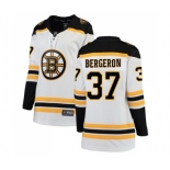 Women's Boston Bruins #37 Patrice Bergeron Authentic White Away Fanatics Branded Breakaway Hockey Jersey