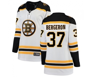 Women's Boston Bruins #37 Patrice Bergeron Authentic White Away Fanatics Branded Breakaway Hockey Jersey