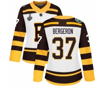 Women's Boston Bruins #37 Patrice Bergeron Authentic White Winter Classic 2019 Stanley Cup Final Bound Hockey Jersey