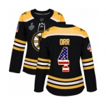 Women's Boston Bruins #4 Bobby Orr Authentic Black USA Flag Fashion 2019 Stanley Cup Final Bound Hockey Jersey