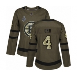 Women's Boston Bruins #4 Bobby Orr Authentic Green Salute to Service 2019 Stanley Cup Final Bound Hockey Jersey