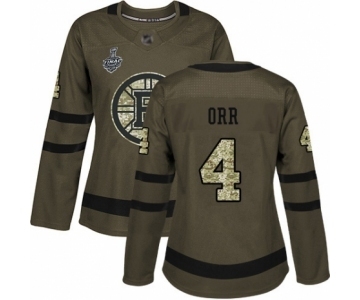 Women's Boston Bruins #4 Bobby Orr Authentic Green Salute to Service 2019 Stanley Cup Final Bound Hockey Jersey