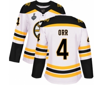 Women's Boston Bruins #4 Bobby Orr Authentic White Away 2019 Stanley Cup Final Bound Hockey Jersey