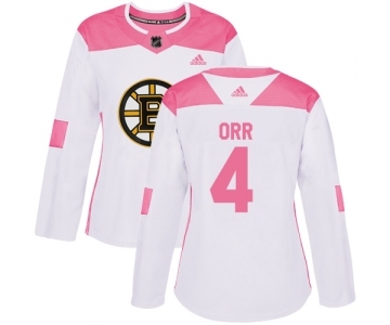 Women's Boston Bruins #4 Bobby Orr Authentic White Pink Fashion Hockey Jersey