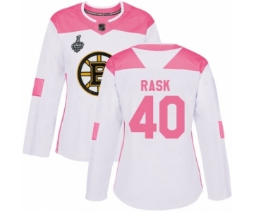 Women's Boston Bruins #40 Tuukka Rask Authentic White Pink Fashion 2019 Stanley Cup Final Bound Hockey Jersey