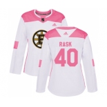 Women's Boston Bruins #40 Tuukka Rask Authentic White Pink Fashion Hockey Jersey