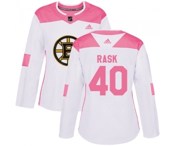 Women's Boston Bruins #40 Tuukka Rask Authentic White Pink Fashion Hockey Jersey