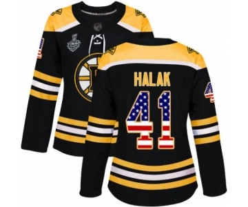 Women's Boston Bruins #41 Jaroslav Halak Authentic Black USA Flag Fashion 2019 Stanley Cup Final Bound Hockey Jersey