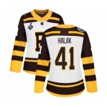 Women's Boston Bruins #41 Jaroslav Halak Authentic White Winter Classic 2019 Stanley Cup Final Bound Hockey Jersey