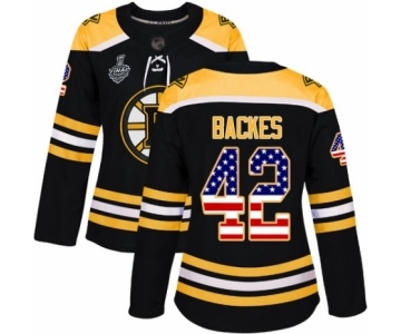 Women's Boston Bruins #42 David Backes Authentic Black USA Flag Fashion 2019 Stanley Cup Final Bound Hockey Jersey