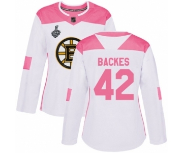 Women's Boston Bruins #42 David Backes Authentic White Pink Fashion 2019 Stanley Cup Final Bound Hockey Jersey