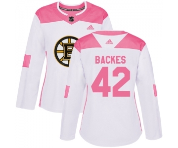 Women's Boston Bruins #42 David Backes Authentic White Pink Fashion Hockey Jersey