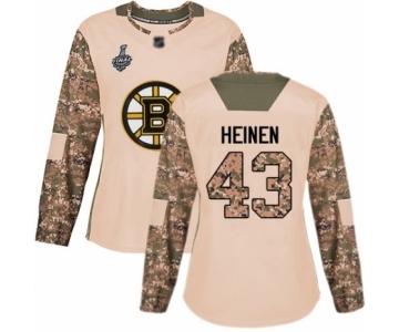 Women's Boston Bruins #43 Danton Heinen Authentic Camo Veterans Day Practice 2019 Stanley Cup Final Bound Hockey Jersey