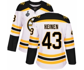 Women's Boston Bruins #43 Danton Heinen Authentic White Away 2019 Stanley Cup Final Bound Hockey Jersey