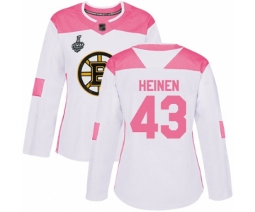 Women's Boston Bruins #43 Danton Heinen Authentic White Pink Fashion 2019 Stanley Cup Final Bound Hockey Jersey