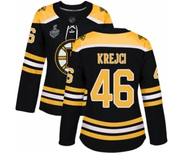 Women's Boston Bruins #46 David Krejci Authentic Black Home 2019 Stanley Cup Final Bound Hockey Jersey