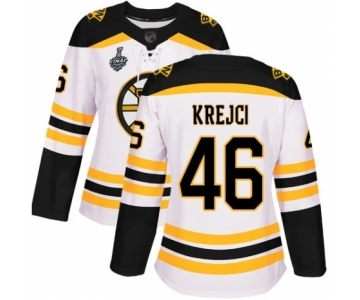 Women's Boston Bruins #46 David Krejci Authentic White Away 2019 Stanley Cup Final Bound Hockey Jersey