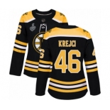 Women's Boston Bruins #46 David Krejci Premier Black Home 2019 Stanley Cup Final Bound Hockey Jersey