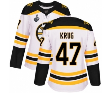 Women's Boston Bruins #47 Torey Krug Authentic White Away 2019 Stanley Cup Final Bound Hockey Jersey