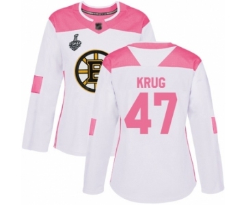 Women's Boston Bruins #47 Torey Krug Authentic White Pink Fashion 2019 Stanley Cup Final Bound Hockey Jersey