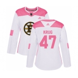 Women's Boston Bruins #47 Torey Krug Authentic White Pink Fashion Hockey Jersey