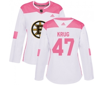 Women's Boston Bruins #47 Torey Krug Authentic White Pink Fashion Hockey Jersey